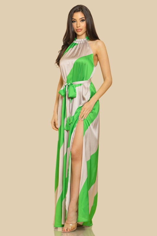 HALTER NECK SIDE SLIT LONG MAXI