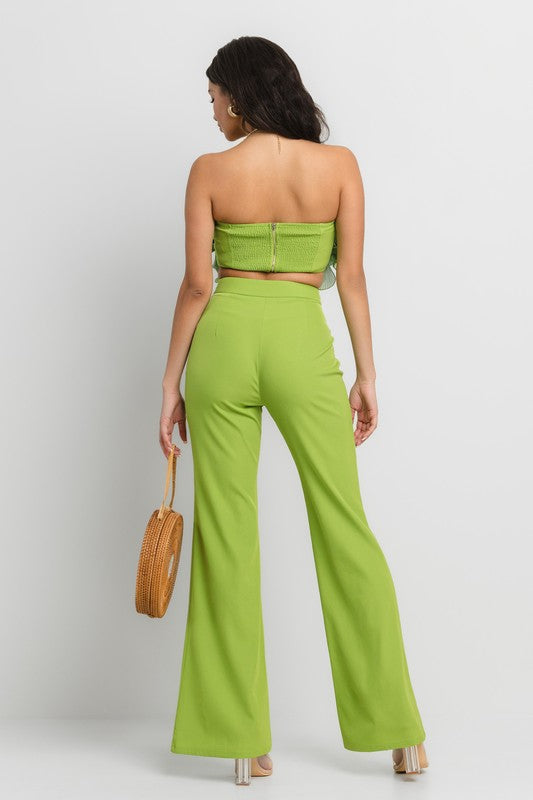 RUFFLE TUBE TOP WITH MATCHING PANTS SET