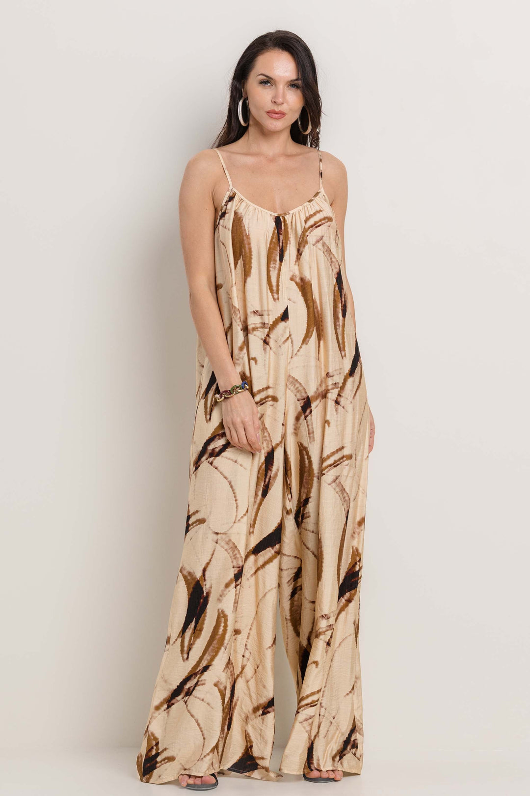 PRINTED SLEEVELESS WIDE LEG  JUMPSUIT