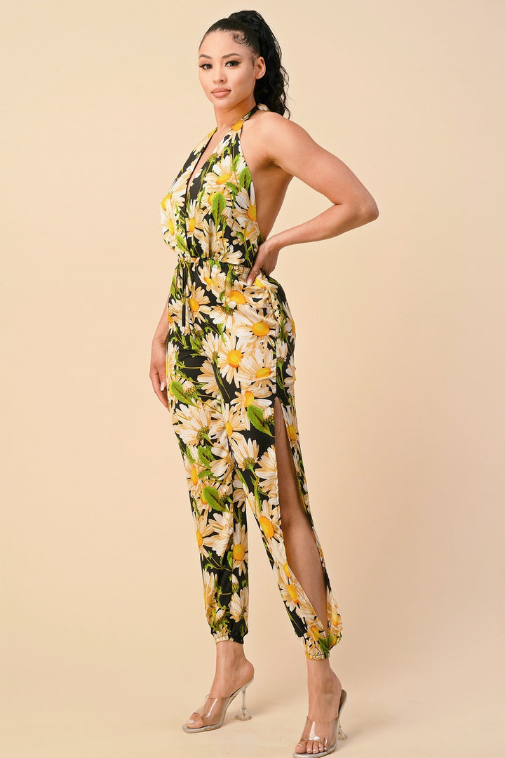 FLOWER PRINT WOVEN JUMPSUIT