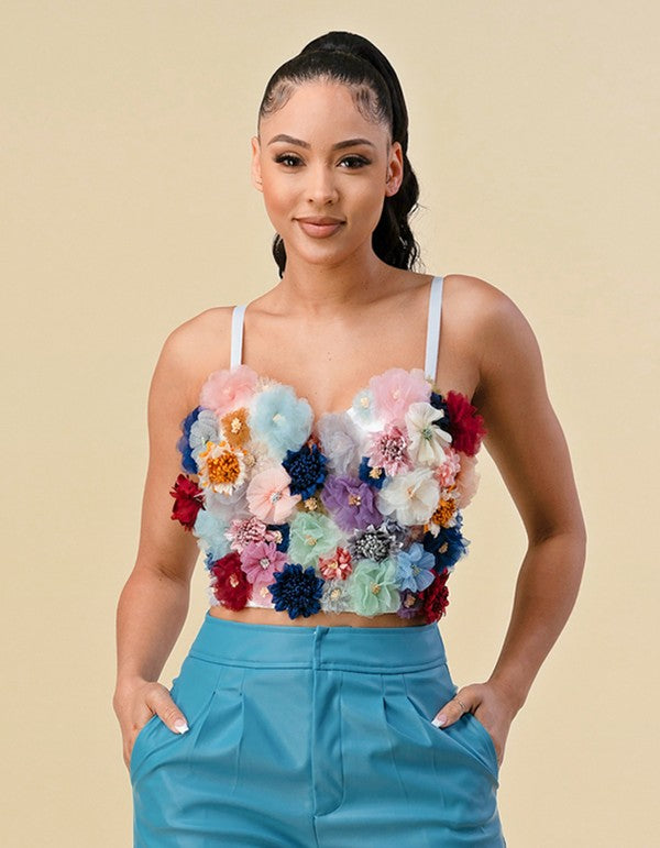 MULTI COLORED 3D FLORAL APPLIQUE BUSTIER