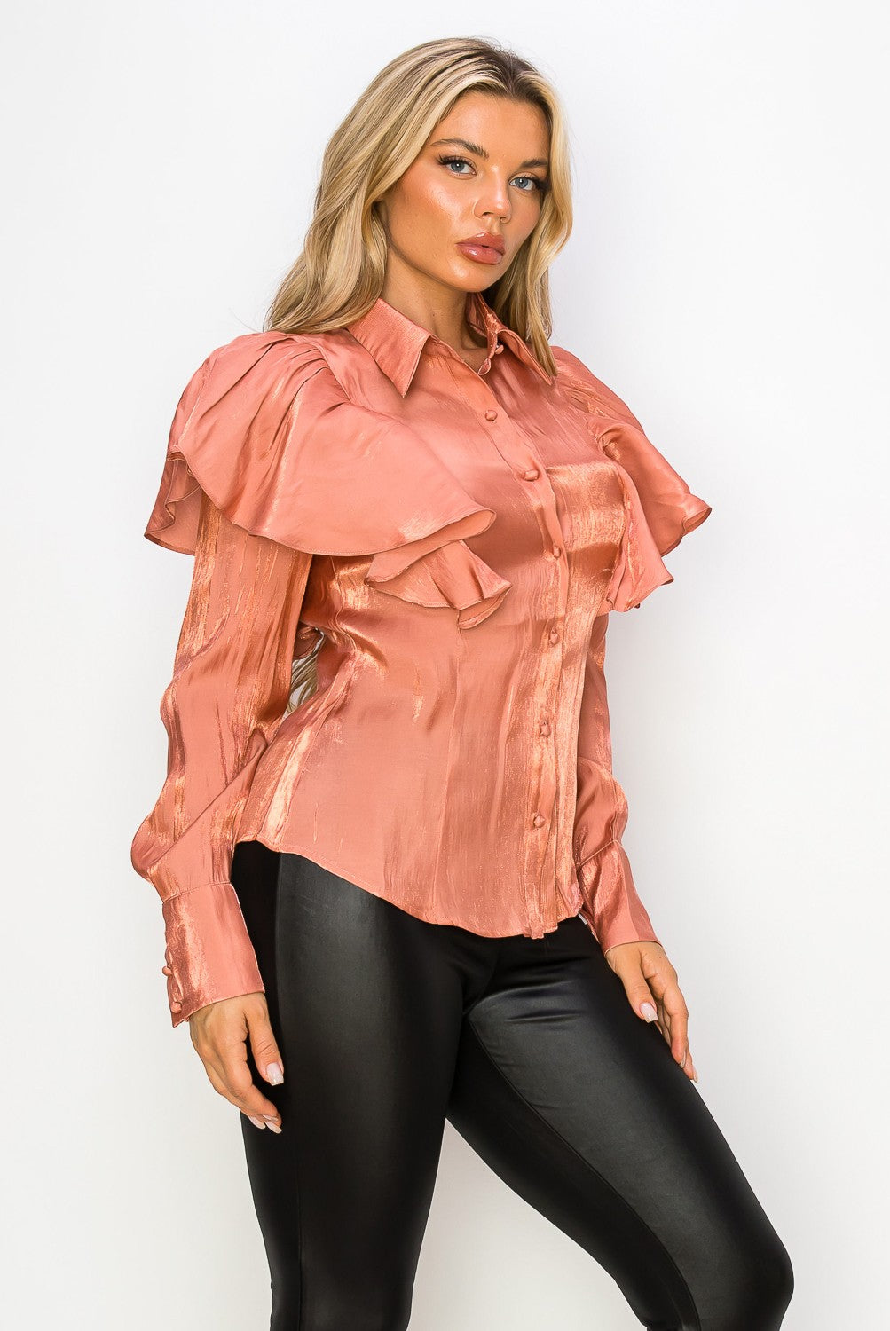 SHOULDER RUFFLES LONG SLEEVE BLOUSE