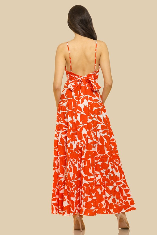 V-NECK SHOULDER STRAP ATTACHED TIERED MAXI  DRESS