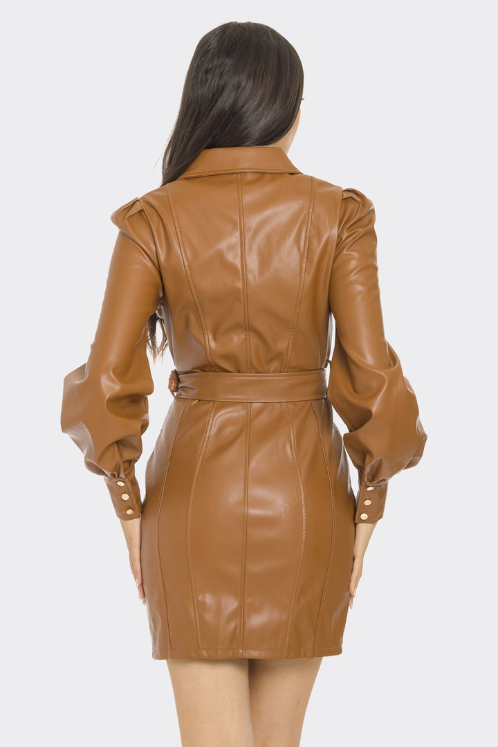 PU LEATHER LONG SLEEVE MINI DRESS