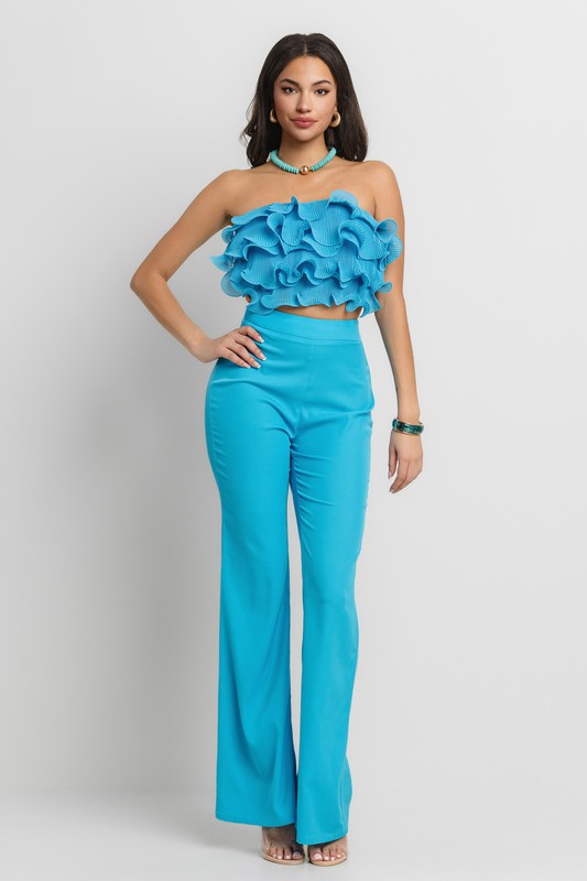 RUFFLE TUBE TOP WITH MATCHING PANTS SET