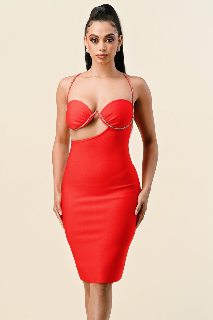 SIDE OPEN SLIT COCKTAIL BANDAGE DRESS