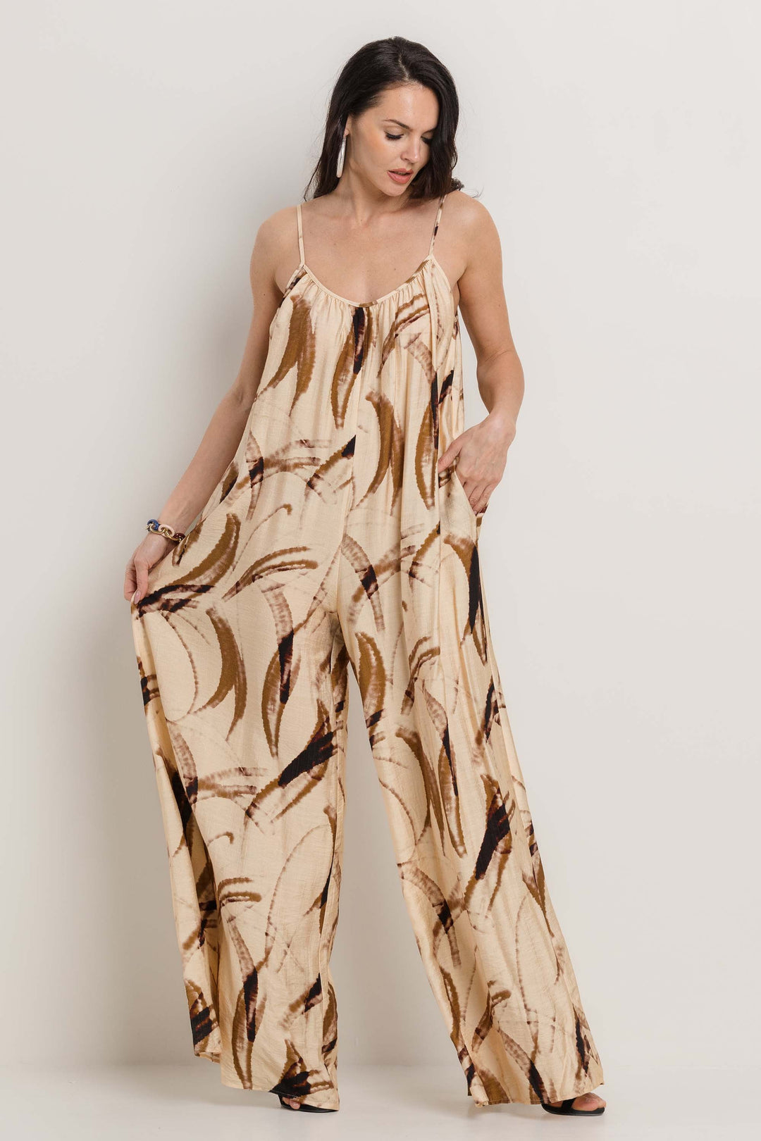 PRINTED SLEEVELESS WIDE LEG  JUMPSUIT