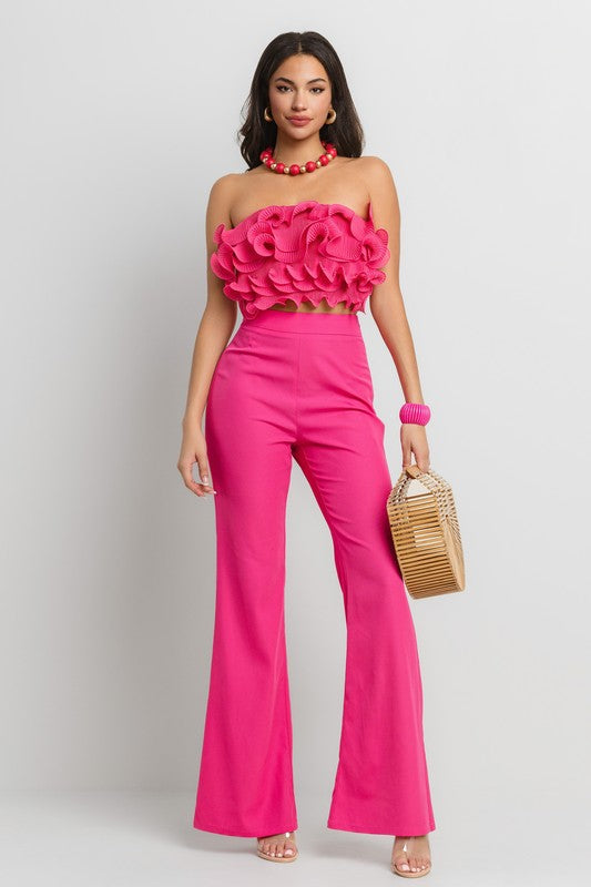 RUFFLE TUBE TOP WITH MATCHING PANTS SET