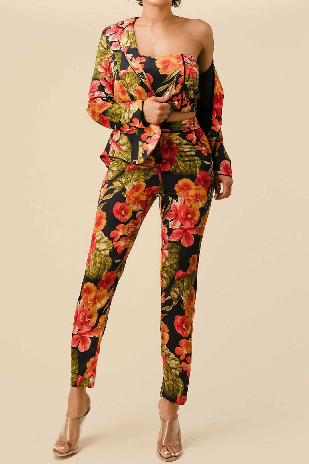 FLORAL PRINTED 3 PIECES SUIT SET