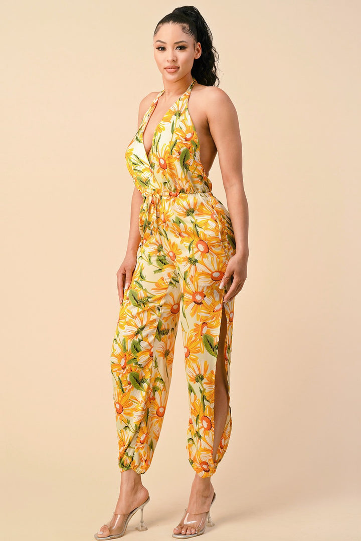 FLOWER PRINT WOVEN JUMPSUIT