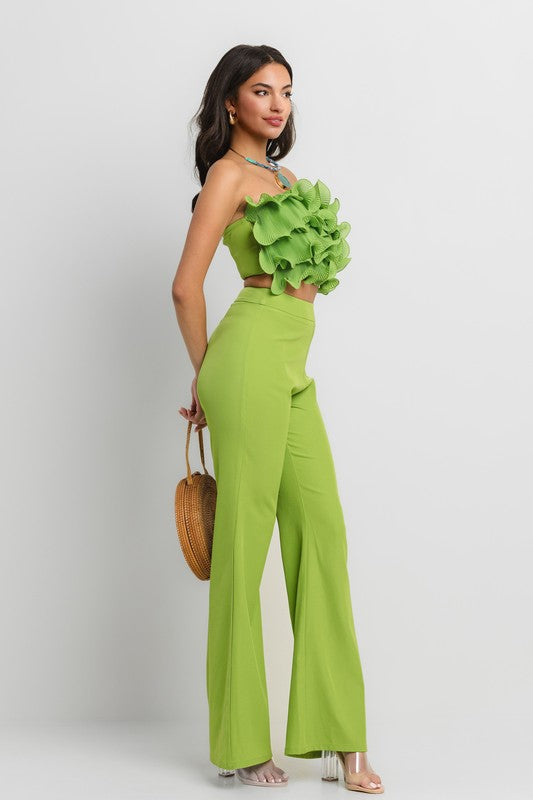 RUFFLE TUBE TOP WITH MATCHING PANTS SET