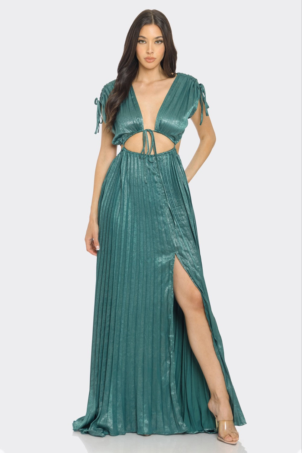 CUT-OUT PLEATED MAXI DRESS