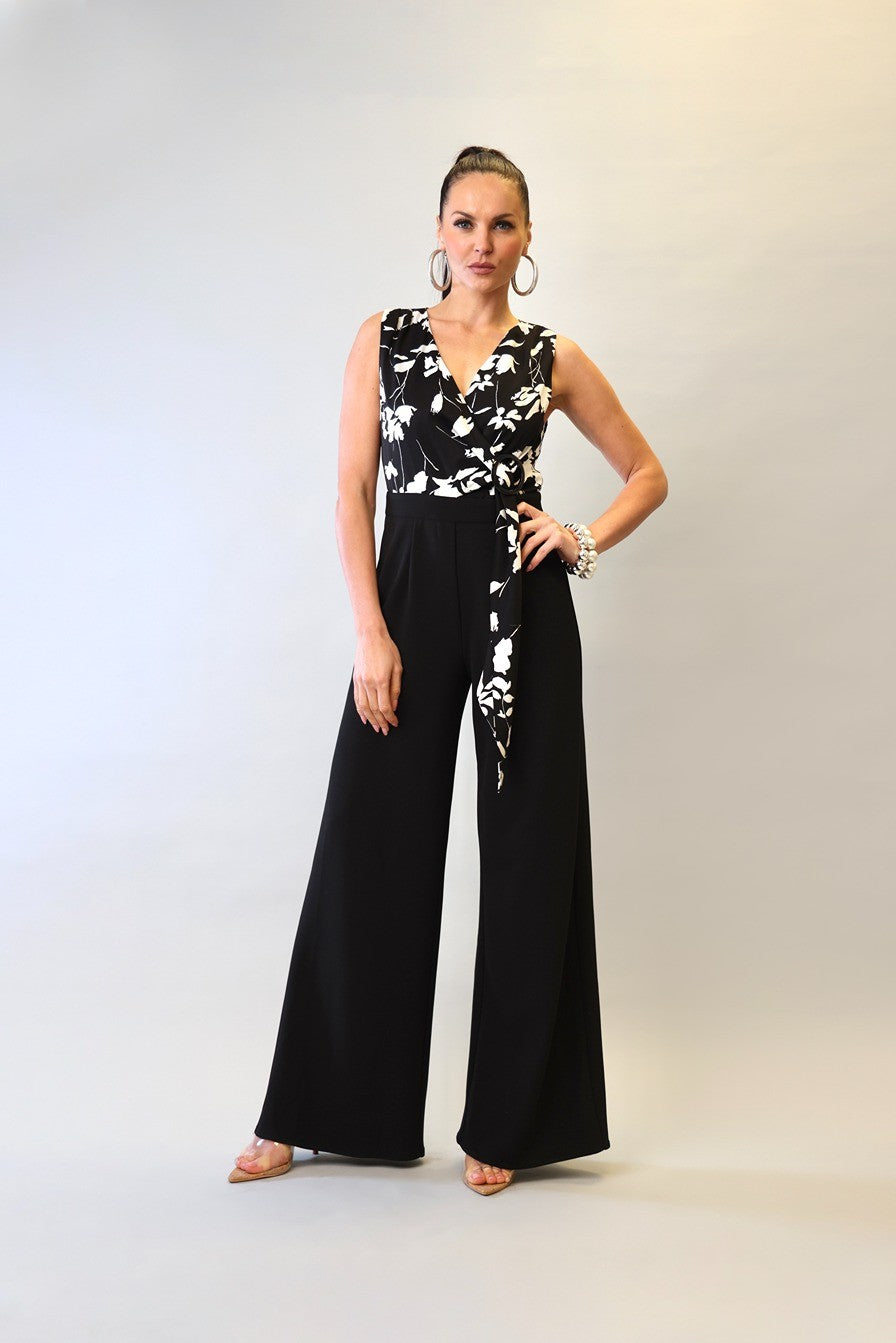 PRINTED OVERWRAP SLEEVELESS SOLID  PANTS JUMPSUIT