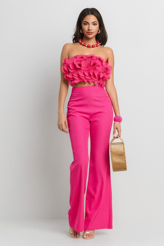 RUFFLE TUBE TOP WITH MATCHING PANTS SET