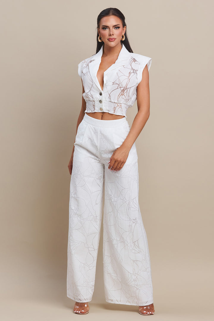 BURN-OUT BUTTON FRONT TOP AND PANTS SET