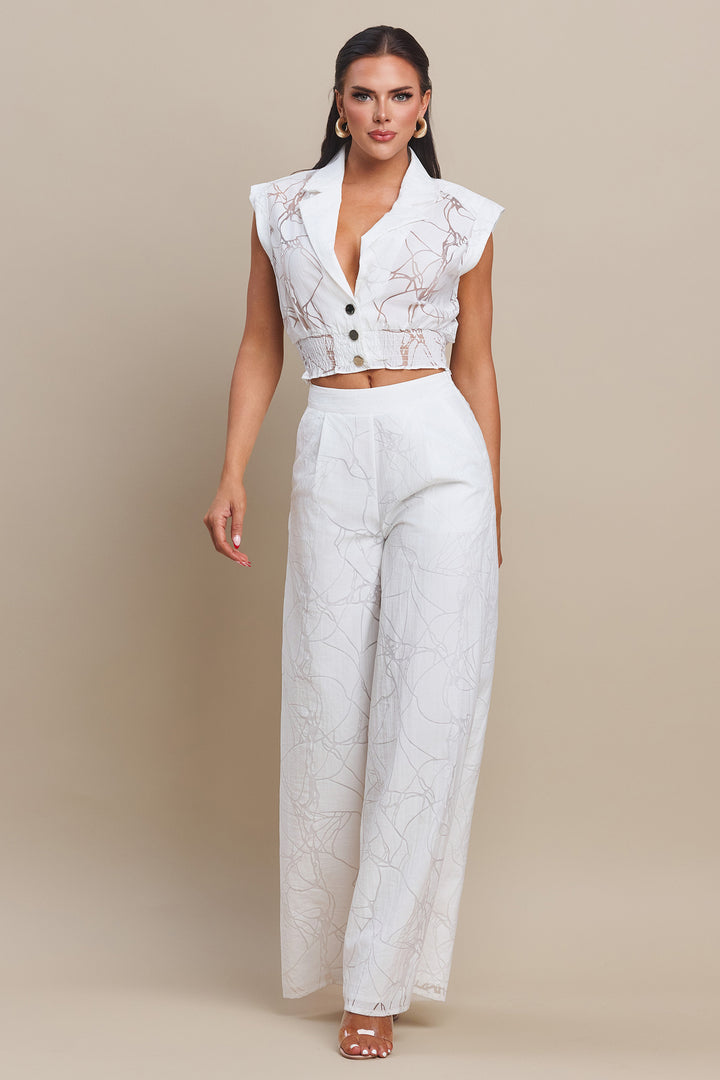 BURN-OUT BUTTON FRONT TOP AND PANTS SET