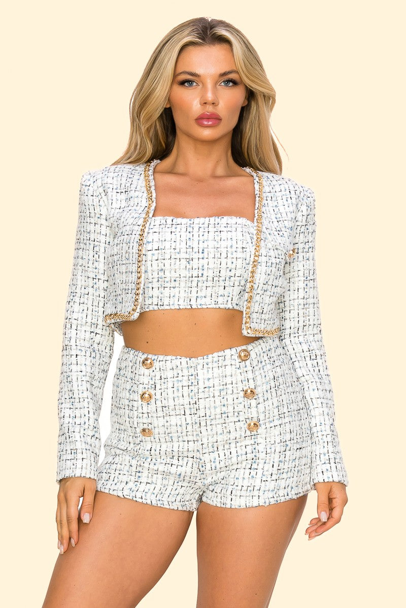 TWEED JACKET WITH SHORT SET TOP