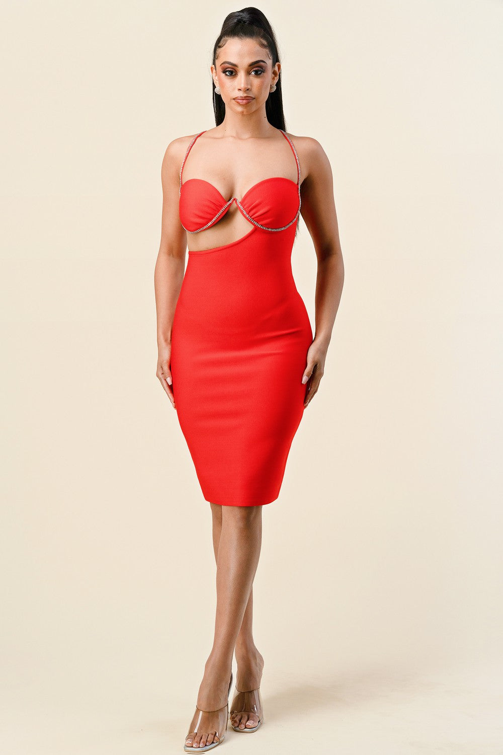 SIDE OPEN SLIT COCKTAIL BANDAGE DRESS