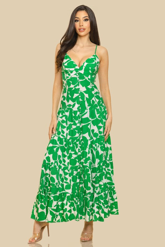 V-NECK SHOULDER STRAP ATTACHED TIERED MAXI  DRESS