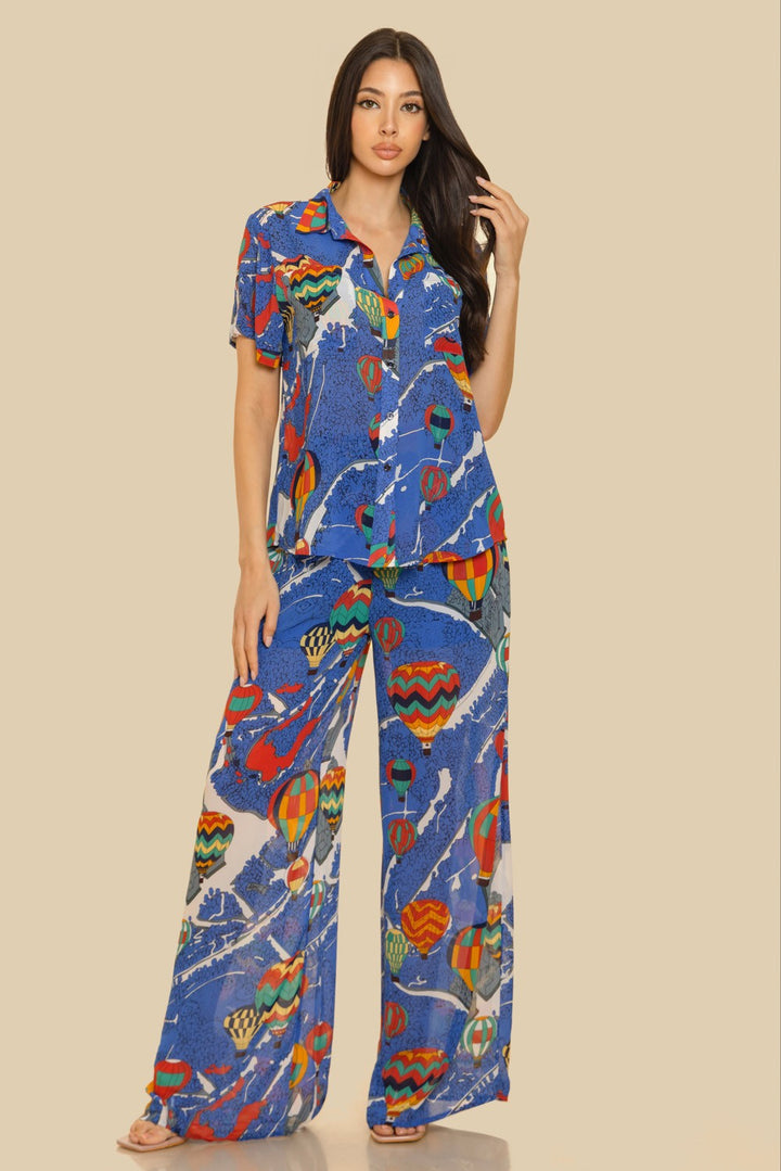 COMIC PRINT FLOWY TOP AND PANTS SET