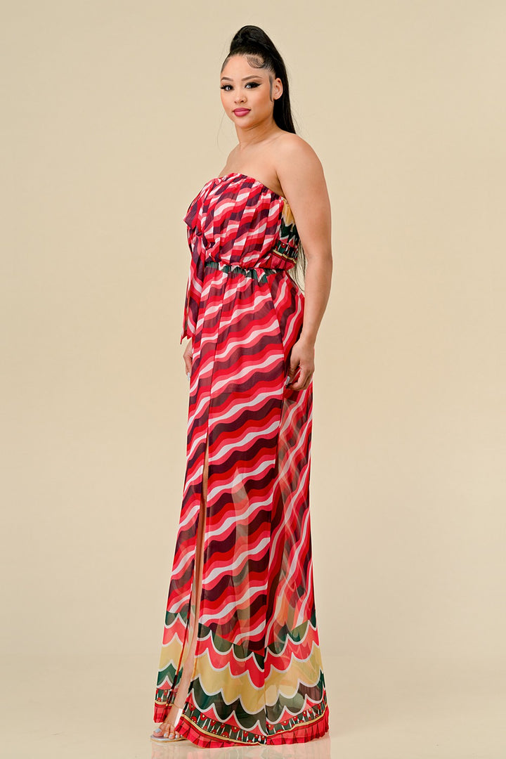 HALTER NECKLINE AND FLOWY MAXI SKIRT