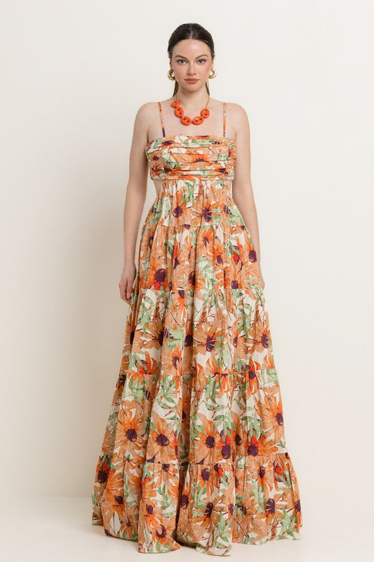 FLORAL PRINT TIERED  MAXI DRESS