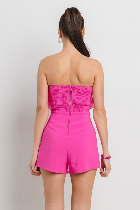 HOT FIX ATTACHED ORGANZA RUFFLE FRONT NIGHT OUT ROMPER