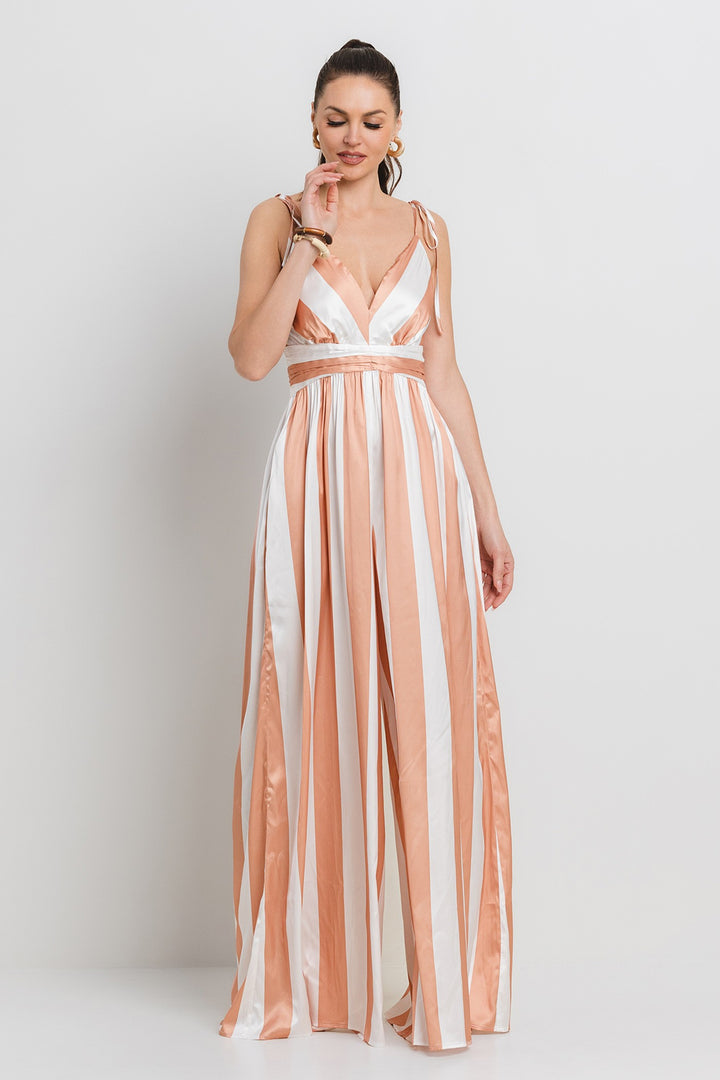 SATIN WIDE EVEN STRIPE WIDE LEG JUMPSUIT