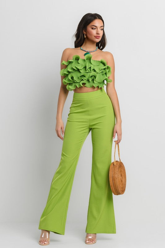 RUFFLE TUBE TOP WITH MATCHING PANTS SET