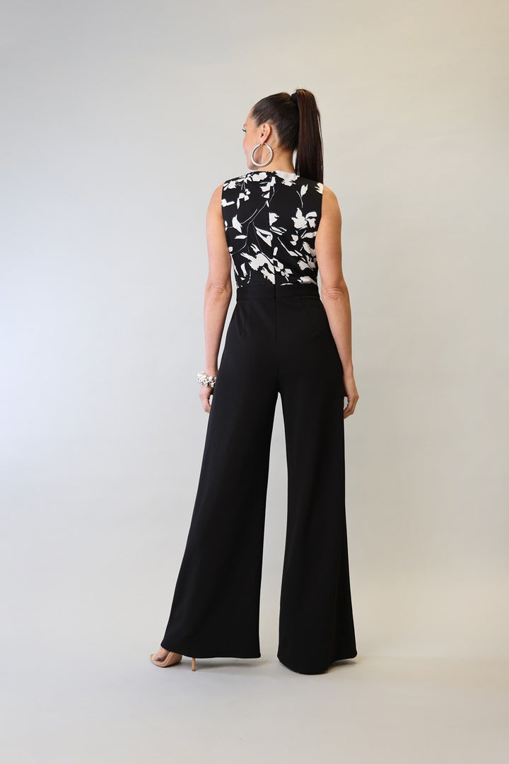 PRINTED OVERWRAP SLEEVELESS SOLID  PANTS JUMPSUIT