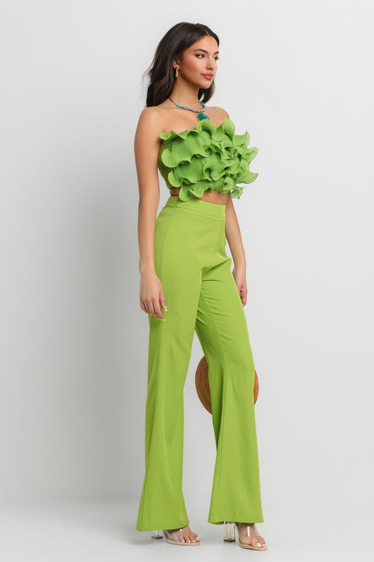 RUFFLE TUBE TOP WITH MATCHING PANTS SET