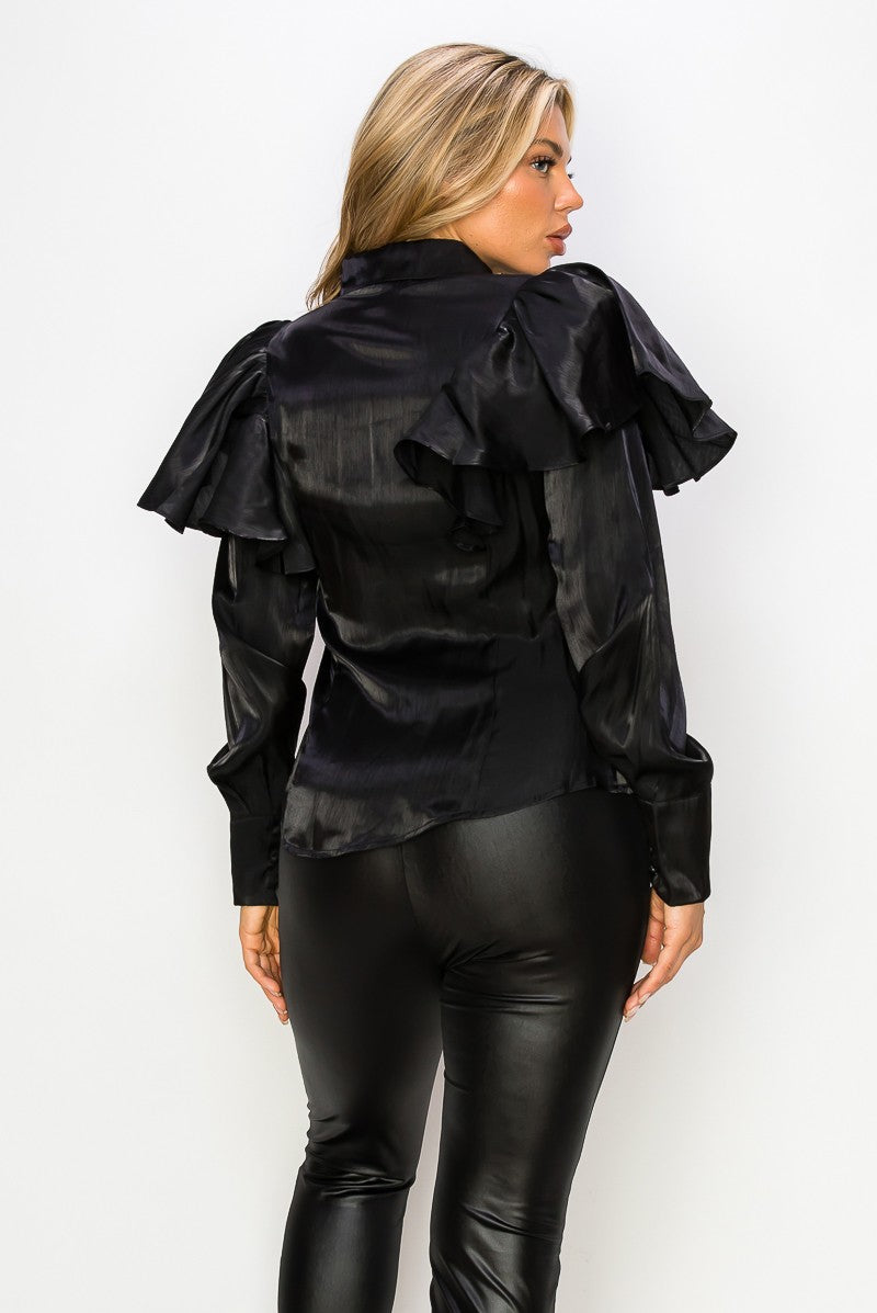 SHOULDER RUFFLES LONG SLEEVE BLOUSE