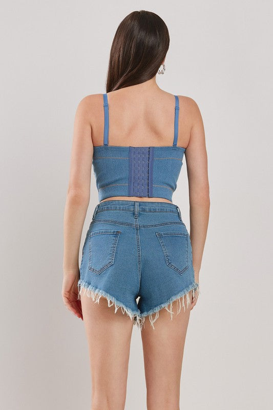 STAR PATCH DETAIL DENIM BUSTIER SETS