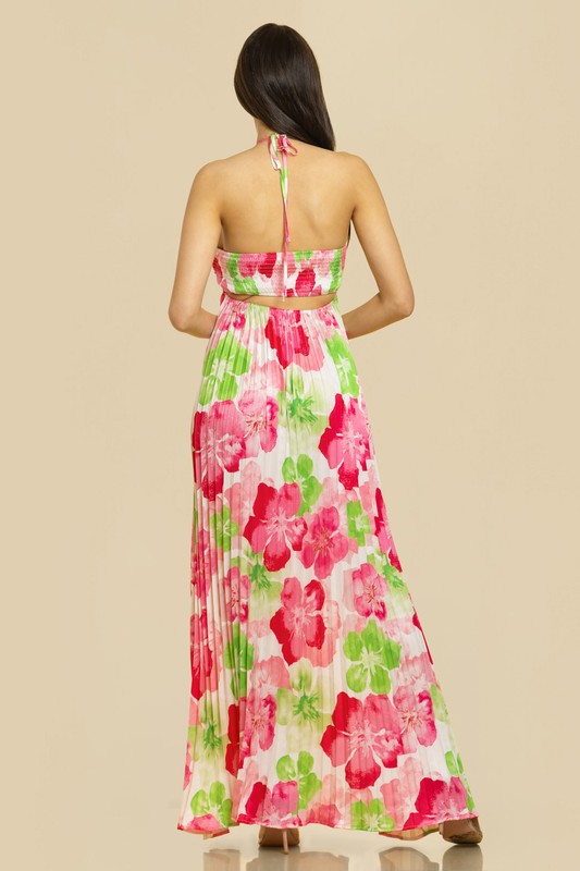 PRINT PLEATE MAXI DRESS