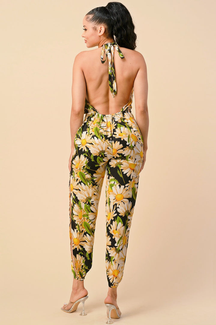 FLOWER PRINT WOVEN JUMPSUIT