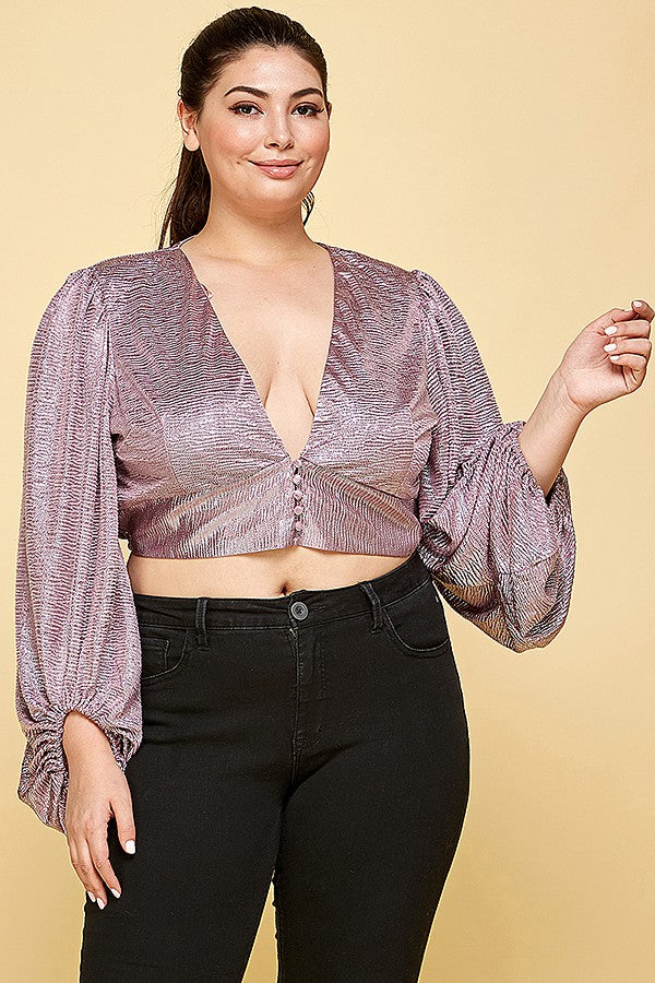 METALIC FOIL CROP BLOUSE