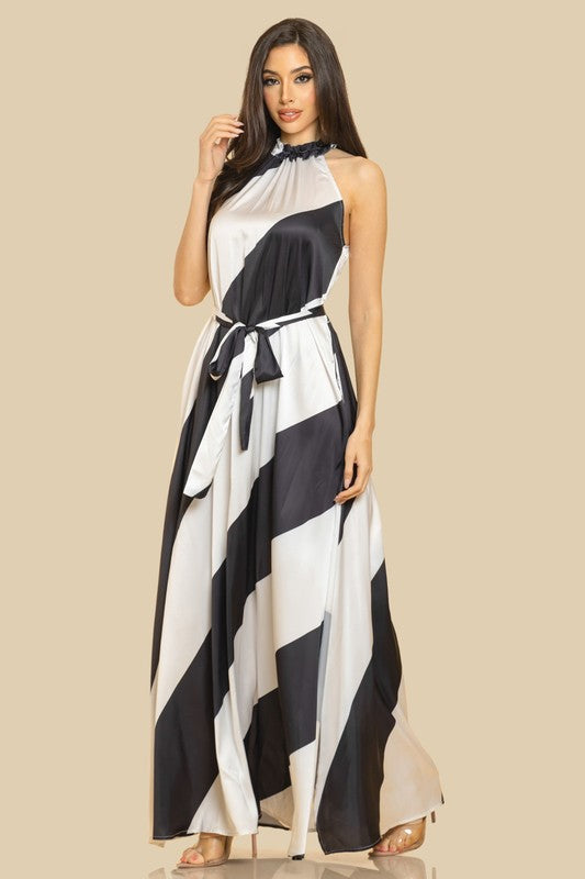 HALTER NECK SIDE SLIT LONG MAXI