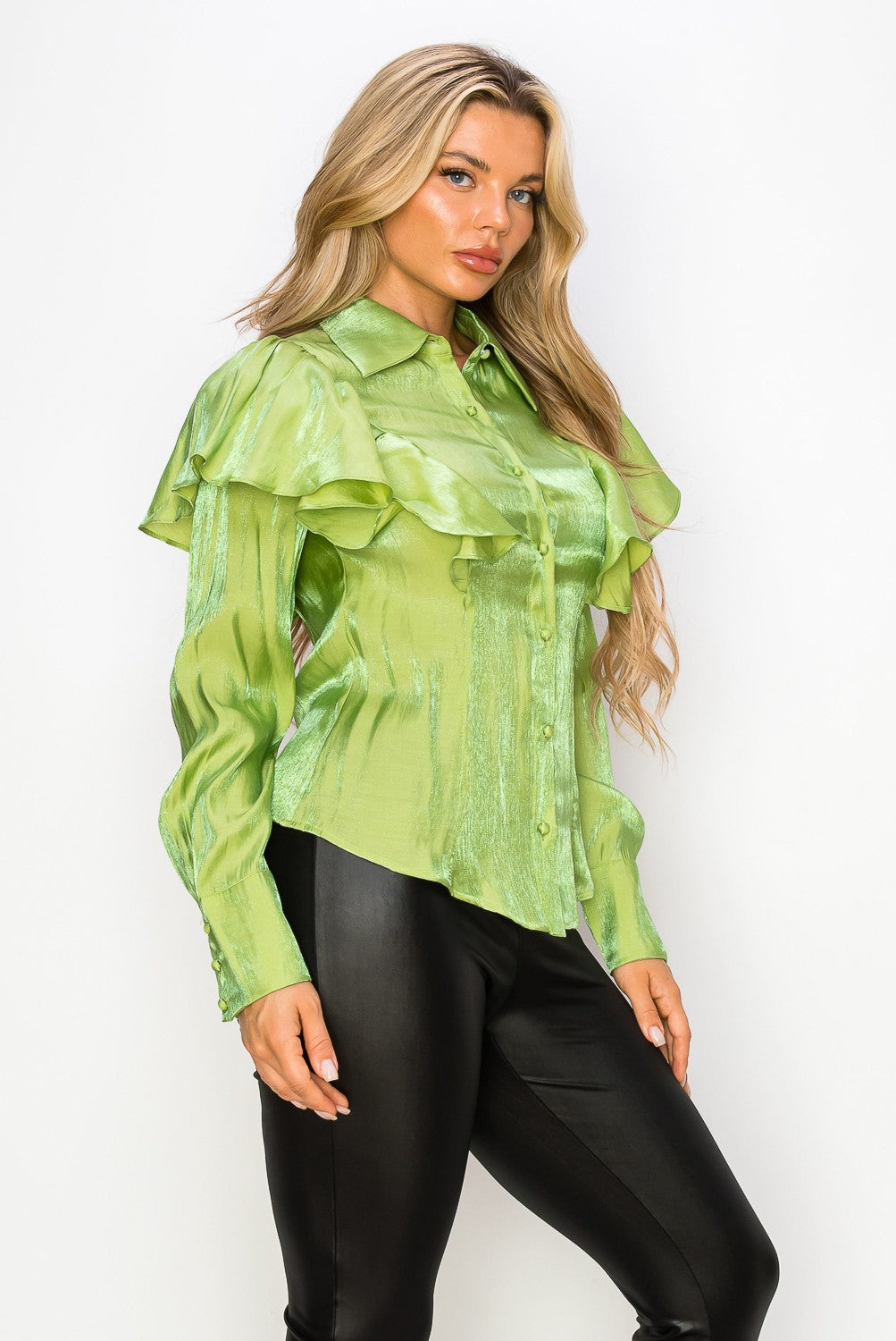 SHOULDER RUFFLES LONG SLEEVE BLOUSE