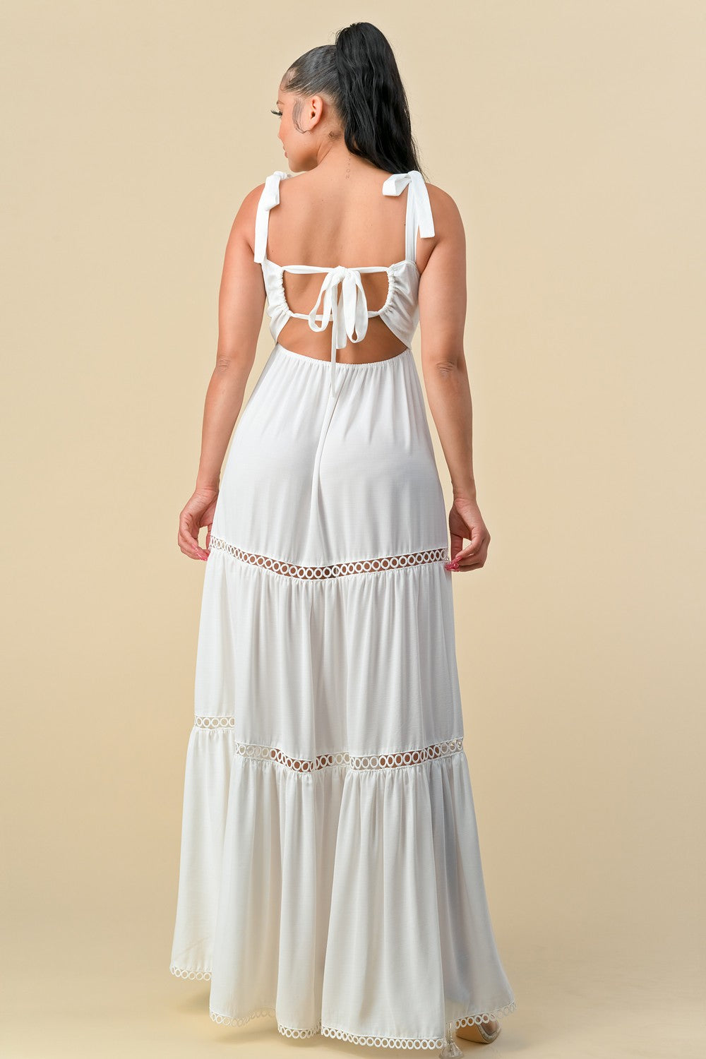 SHOULDER TIE SCALLOP MAXI DRESS