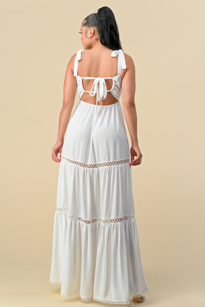 SHOULDER TIE SCALLOP MAXI DRESS