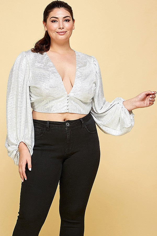 METALIC FOIL CROP BLOUSE