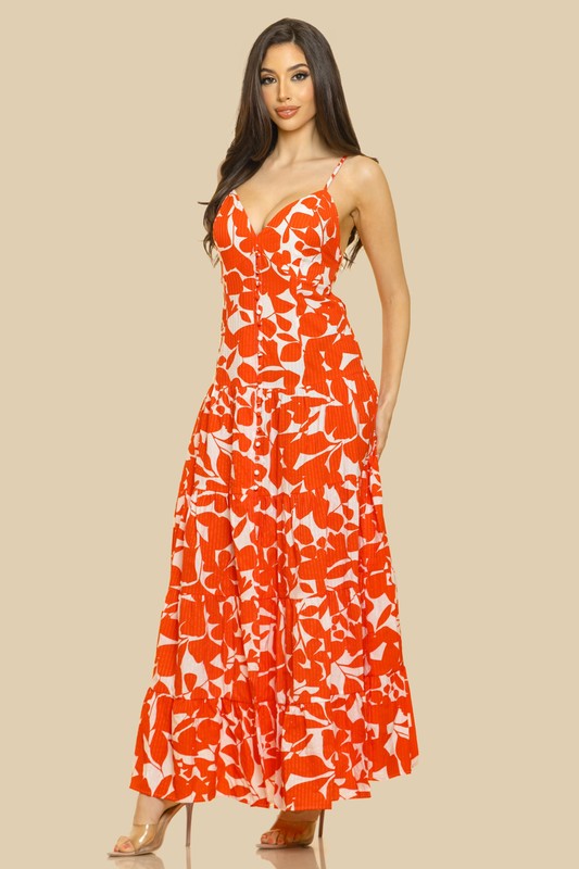 V-NECK SHOULDER STRAP ATTACHED TIERED MAXI  DRESS