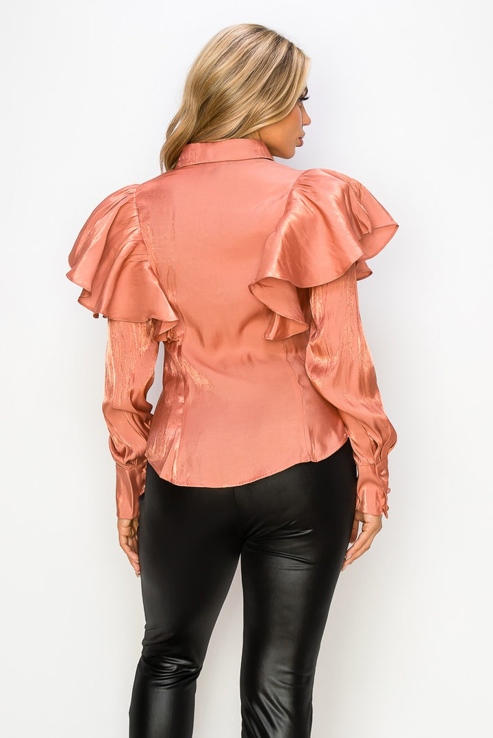 SHOULDER RUFFLES LONG SLEEVE BLOUSE