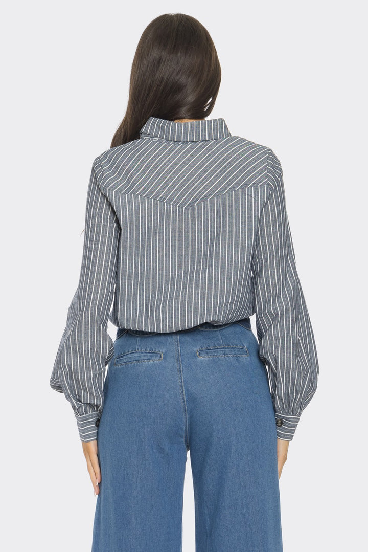 FRONT WAIST STRIPED CROP BLOUSE