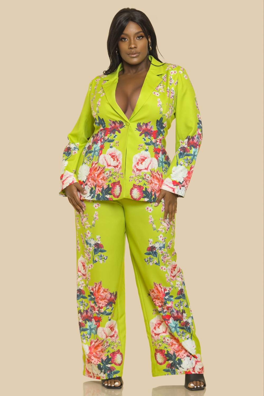 BLAZER W MATCHING PANTS SET IN FLOWER BED PRINT