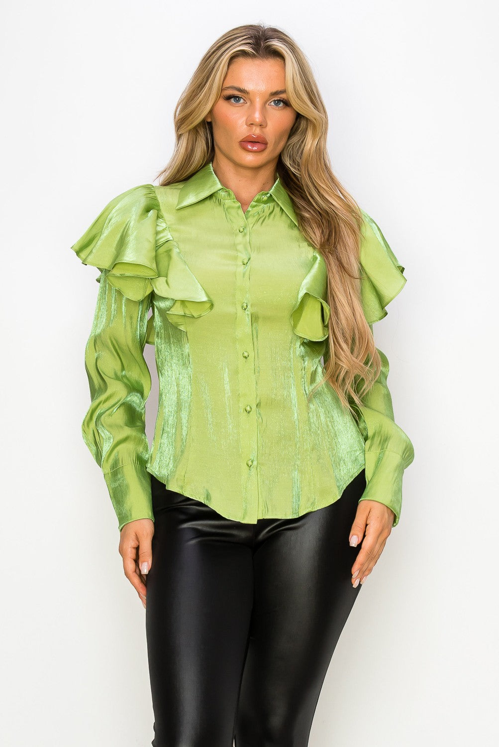 SHOULDER RUFFLES LONG SLEEVE BLOUSE