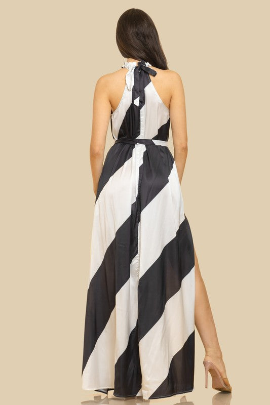 HALTER NECK SIDE SLIT LONG MAXI