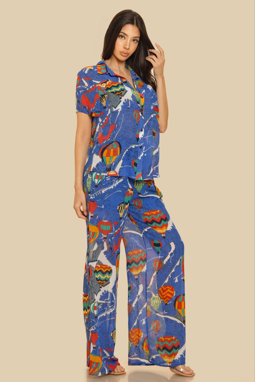 COMIC PRINT FLOWY TOP AND PANTS SET