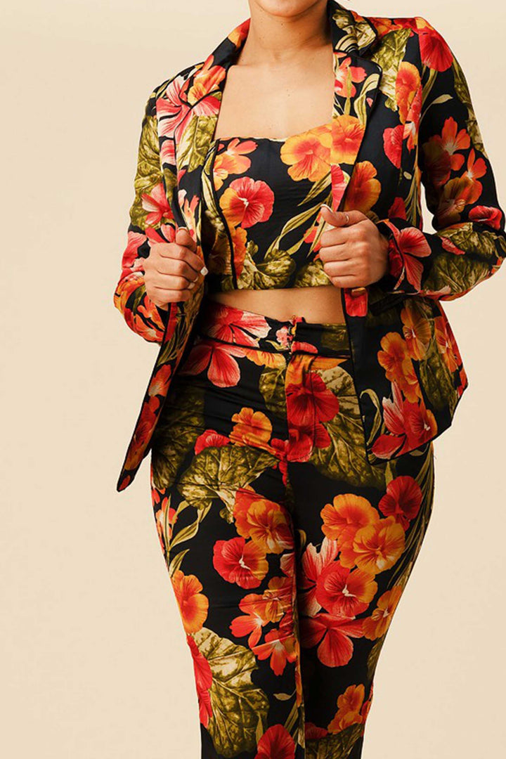 FLORAL PRINTED 3 PIECES SUIT SET