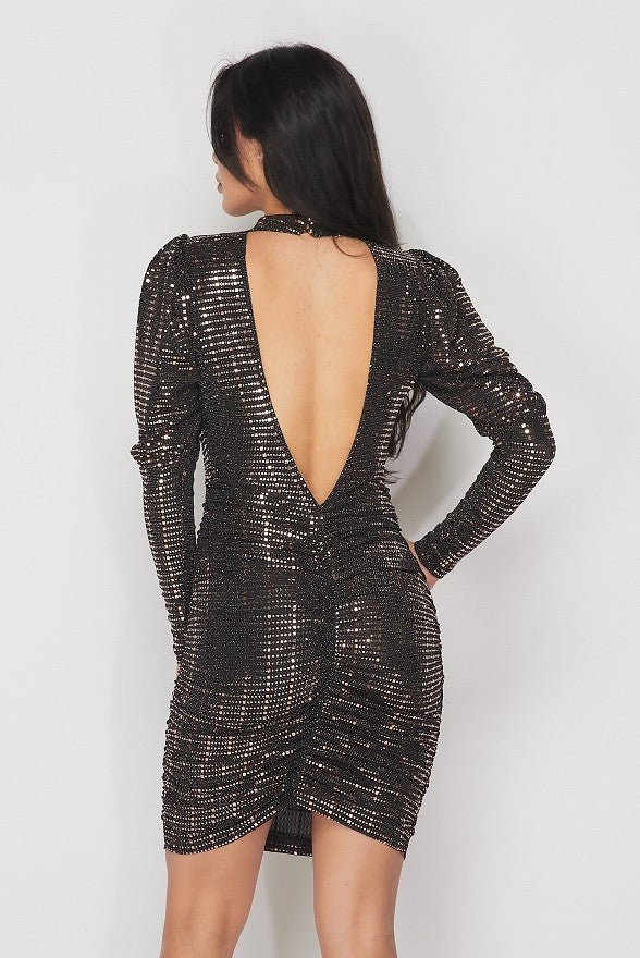 SEQUINS MIDI DRESS WITH KEYHOLE